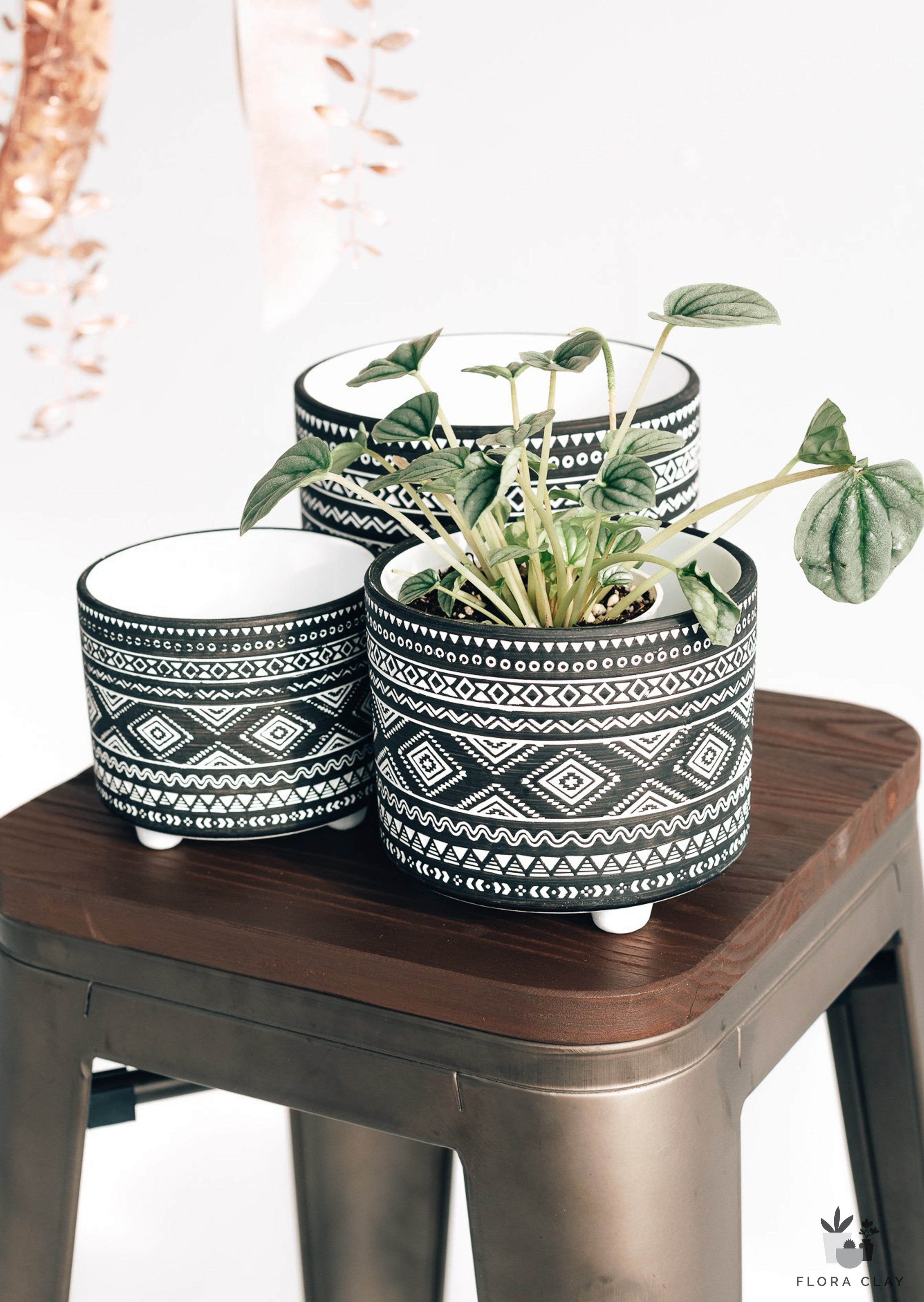 bohemian indoor plant pots Black Bohemian Terracotta