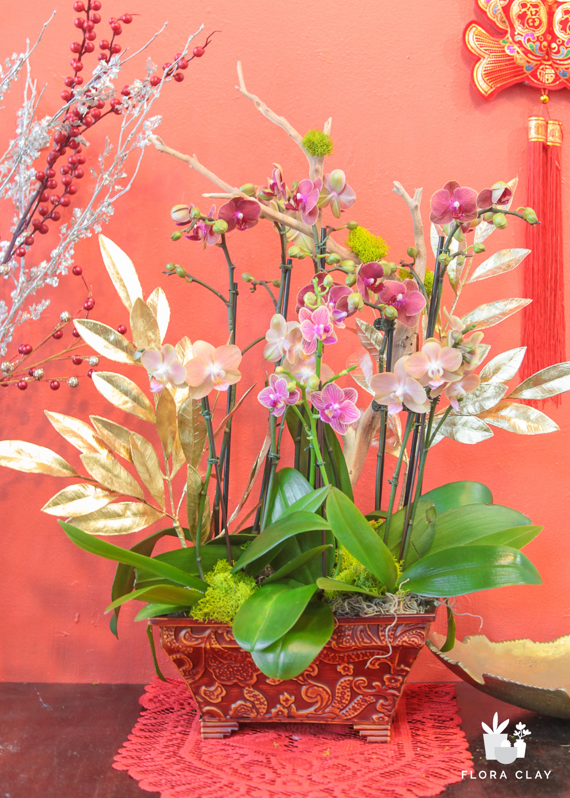 Delight Orchid Arrangement in a Brown Pot