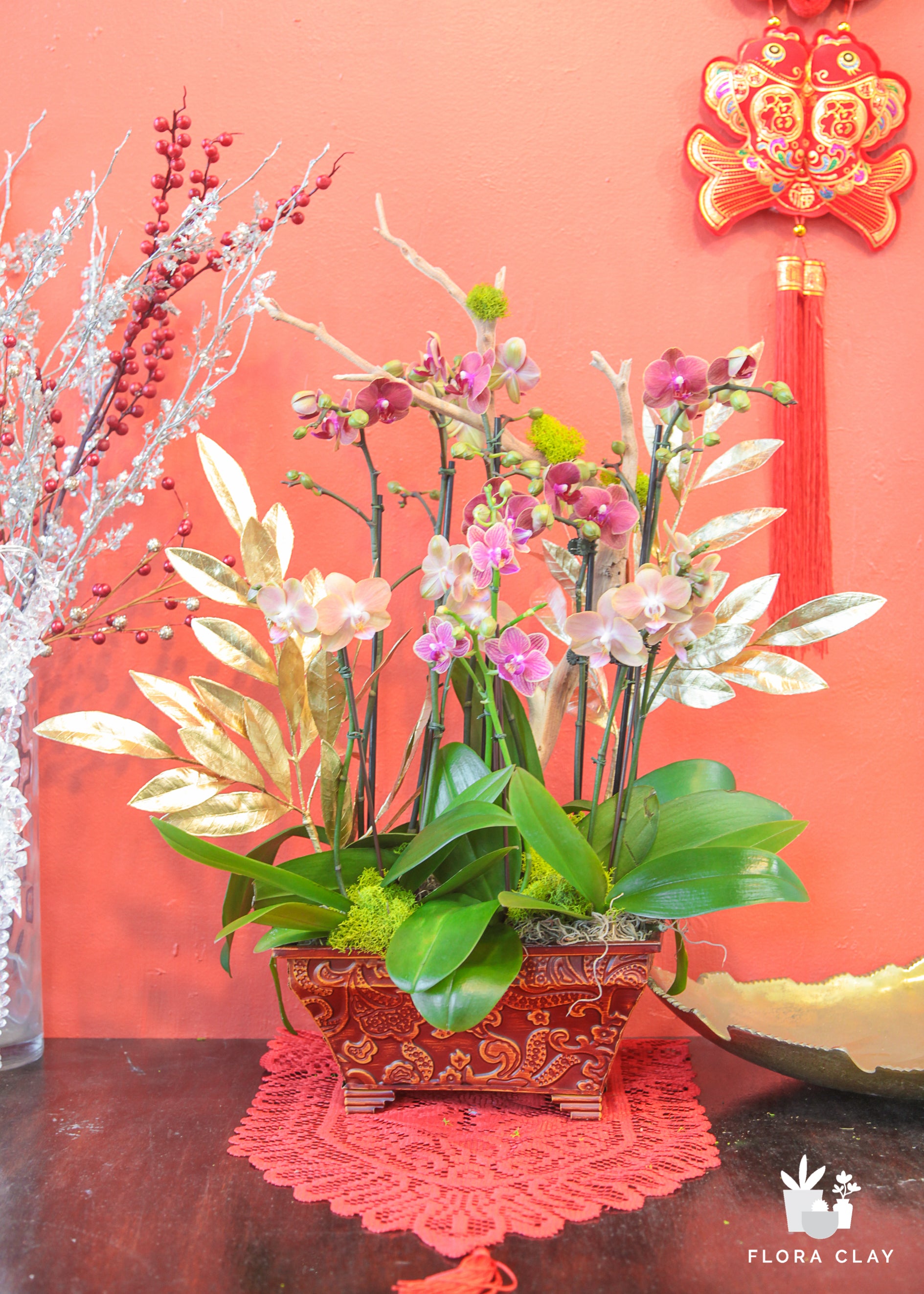 Delight Orchid Arrangement in a Brown Pot