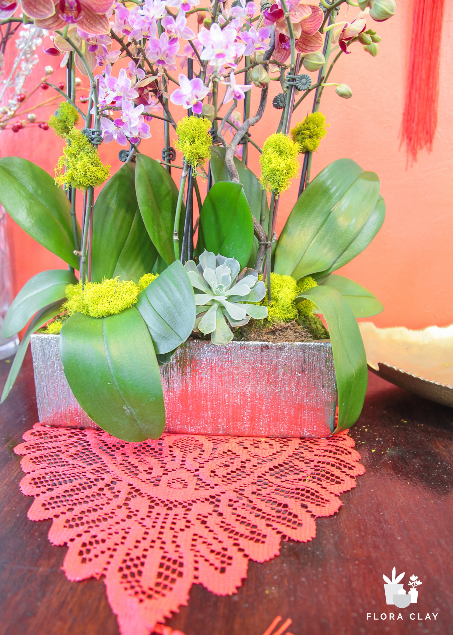 Happy Year Orchid Arrangement in a Silver Pot