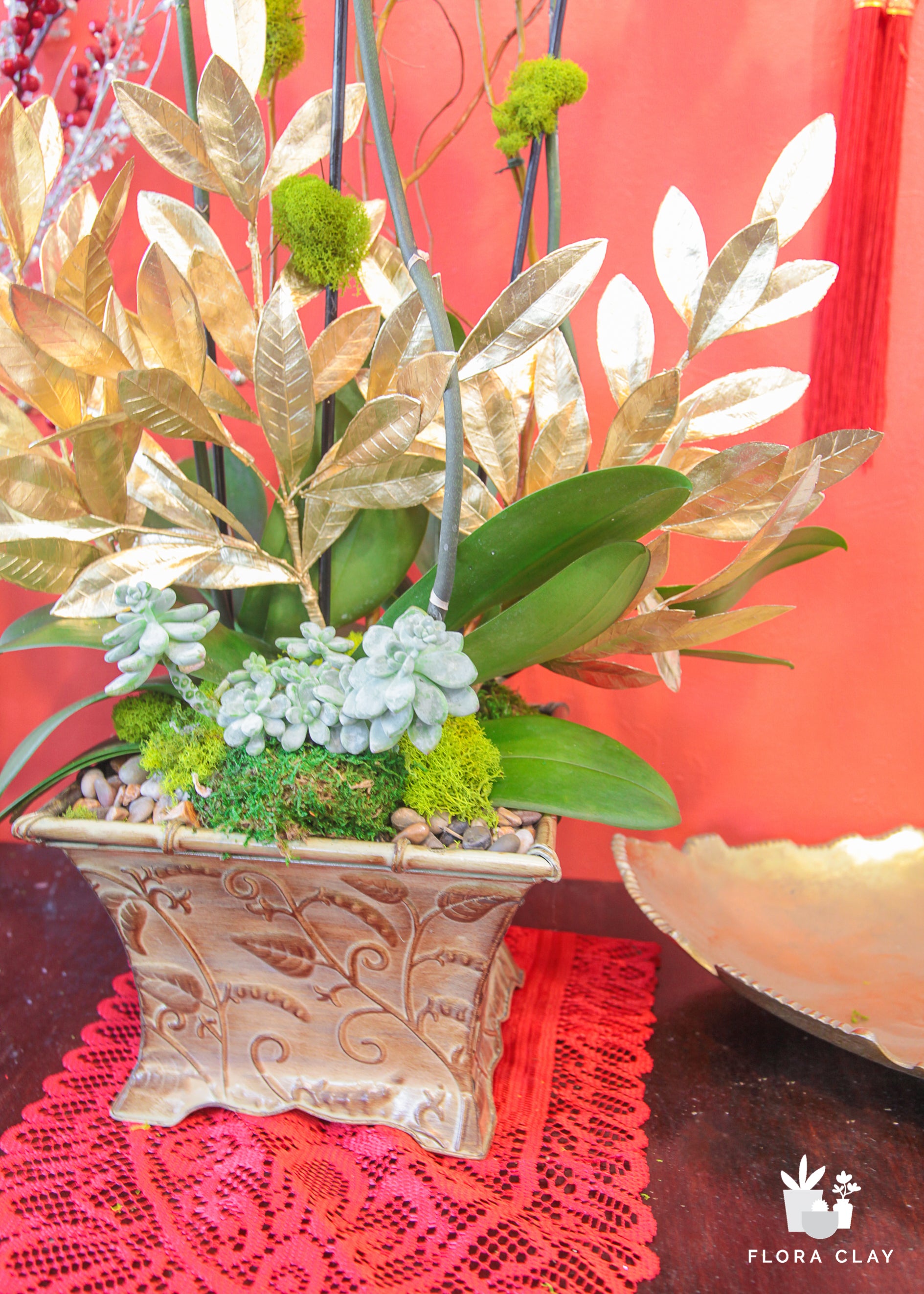 Wisdom Orchid Arrangement in a Brown Pot