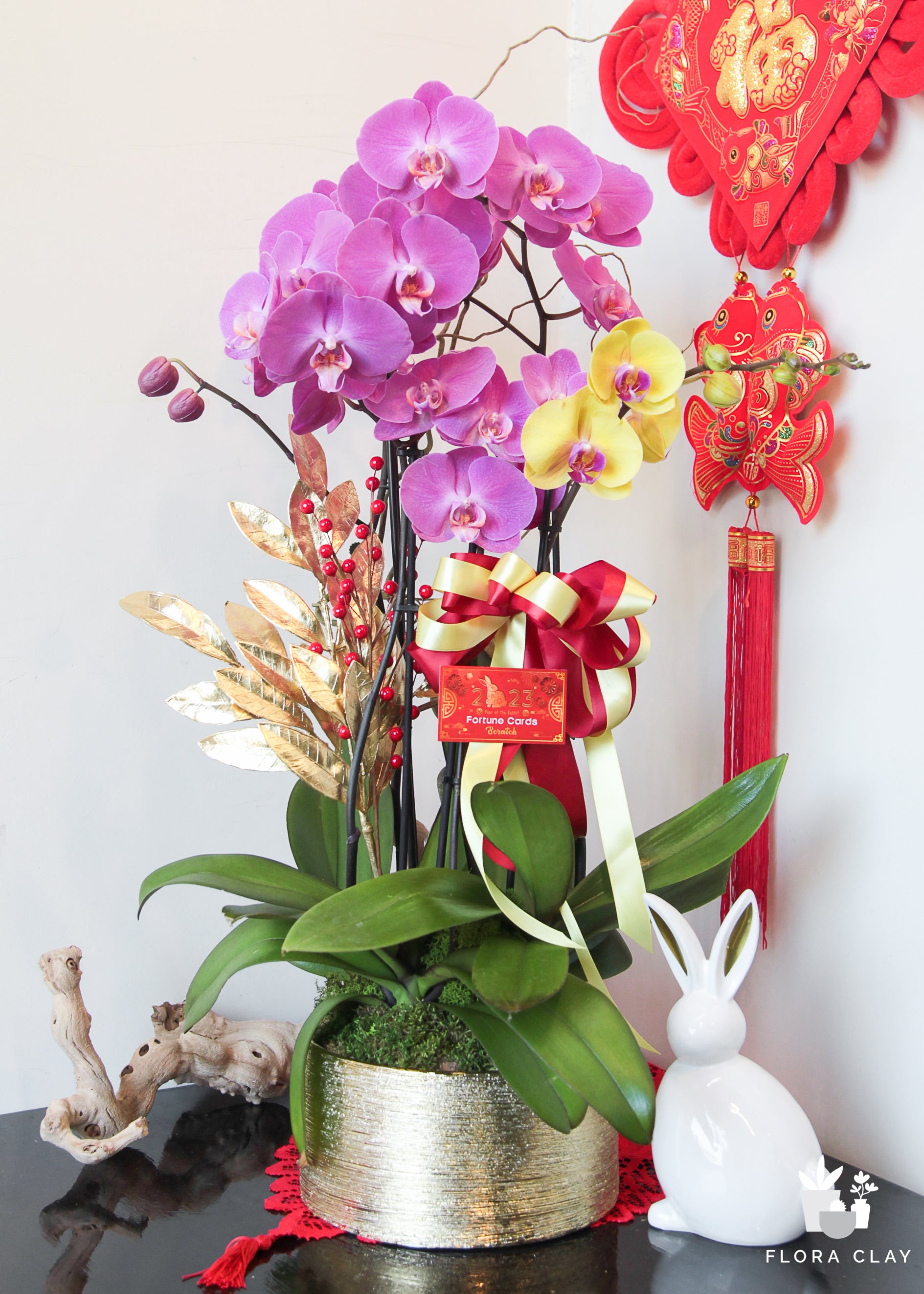 Lunar New Year Orchid in Gold Pot - Blessings