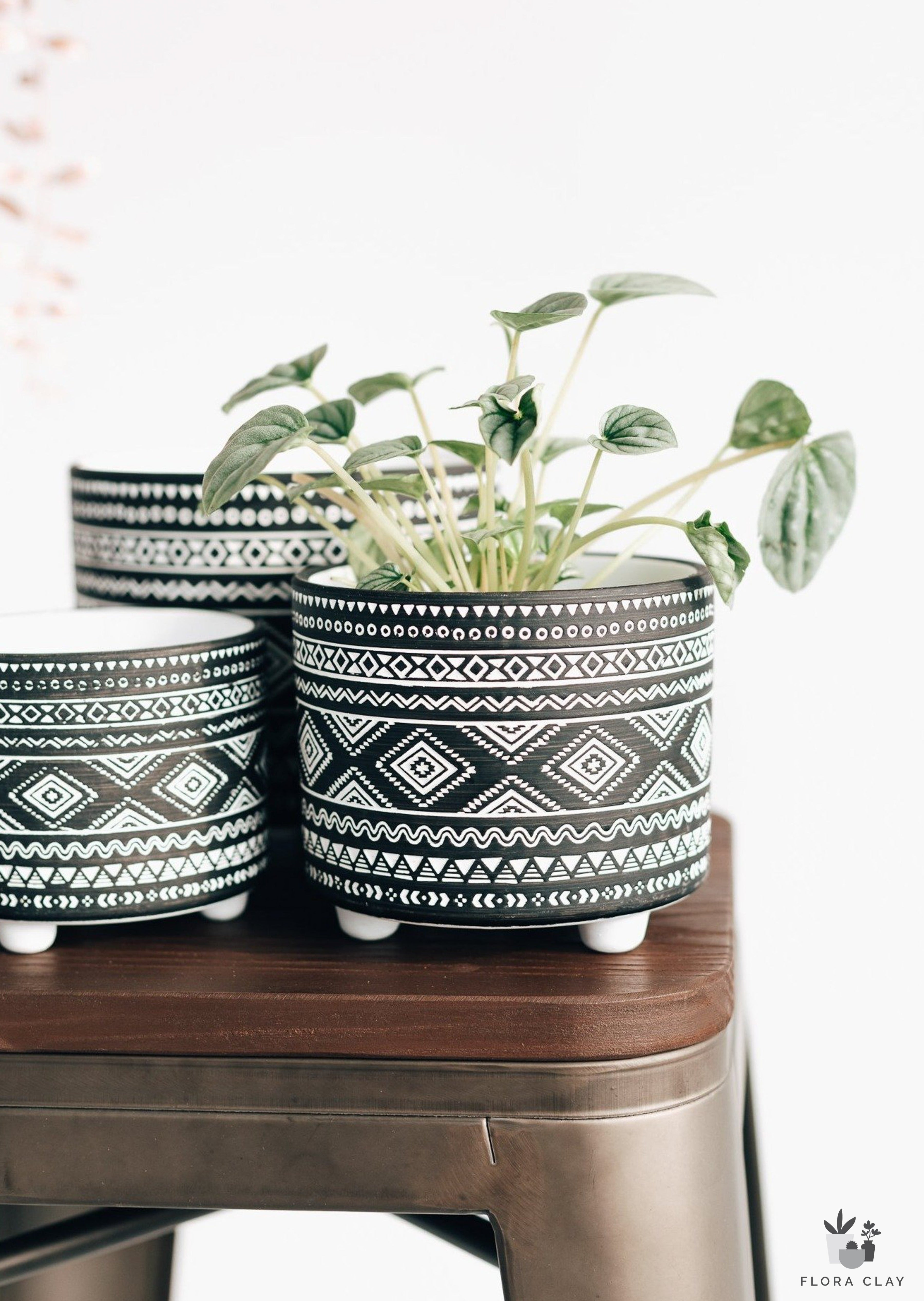 bohemian planter pots Black Bohemian Terracotta